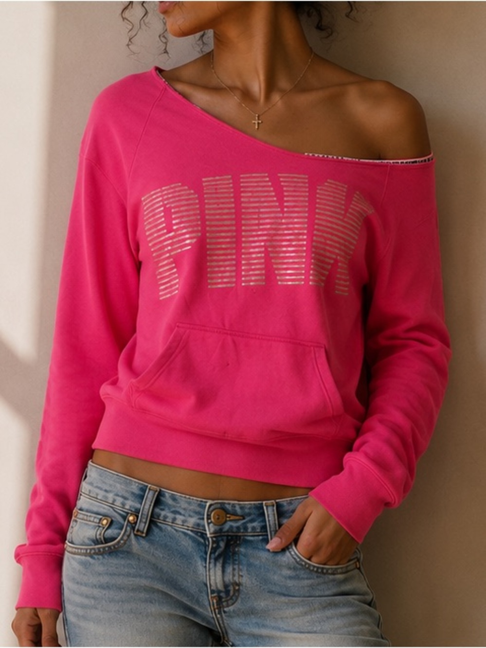 Vintage 2016 Victorias Secret PINK Off Shoulder Sweater
